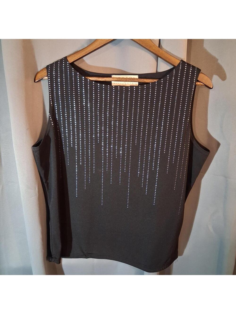 Norton McNaughton Sleeveless Black Top with Silver Dot Pattern
